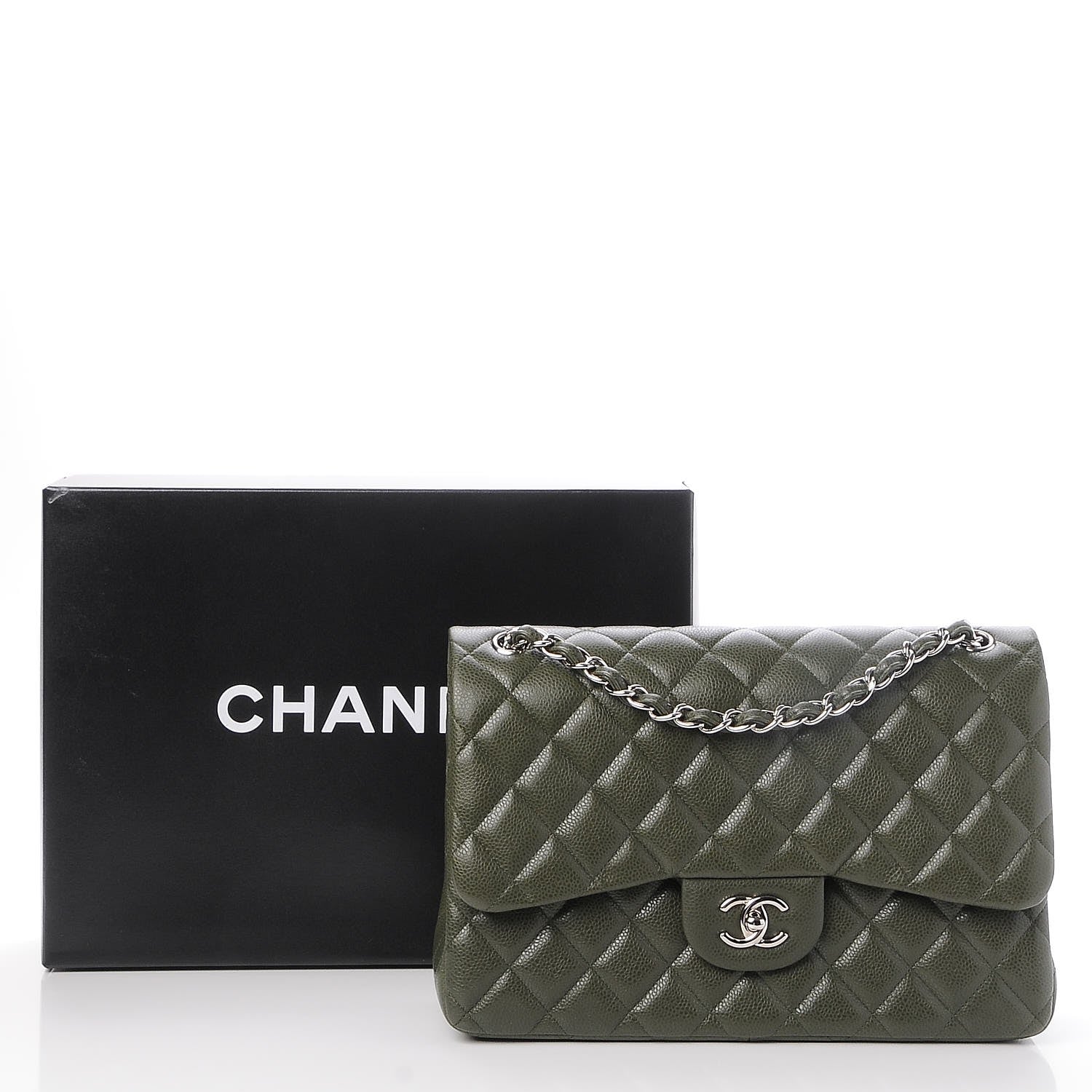 Chanel Caviar Quilted Jumbo Double Flap Dark Green 9 of 9