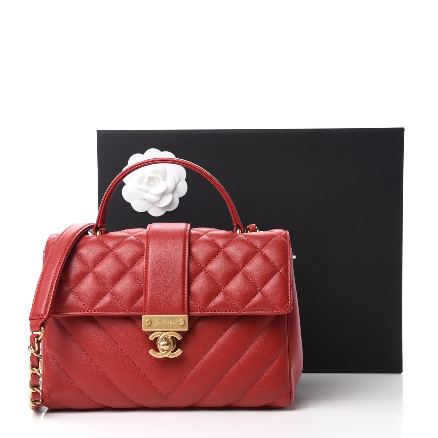 Calfskin Quilted Chevron In The City Bag Red