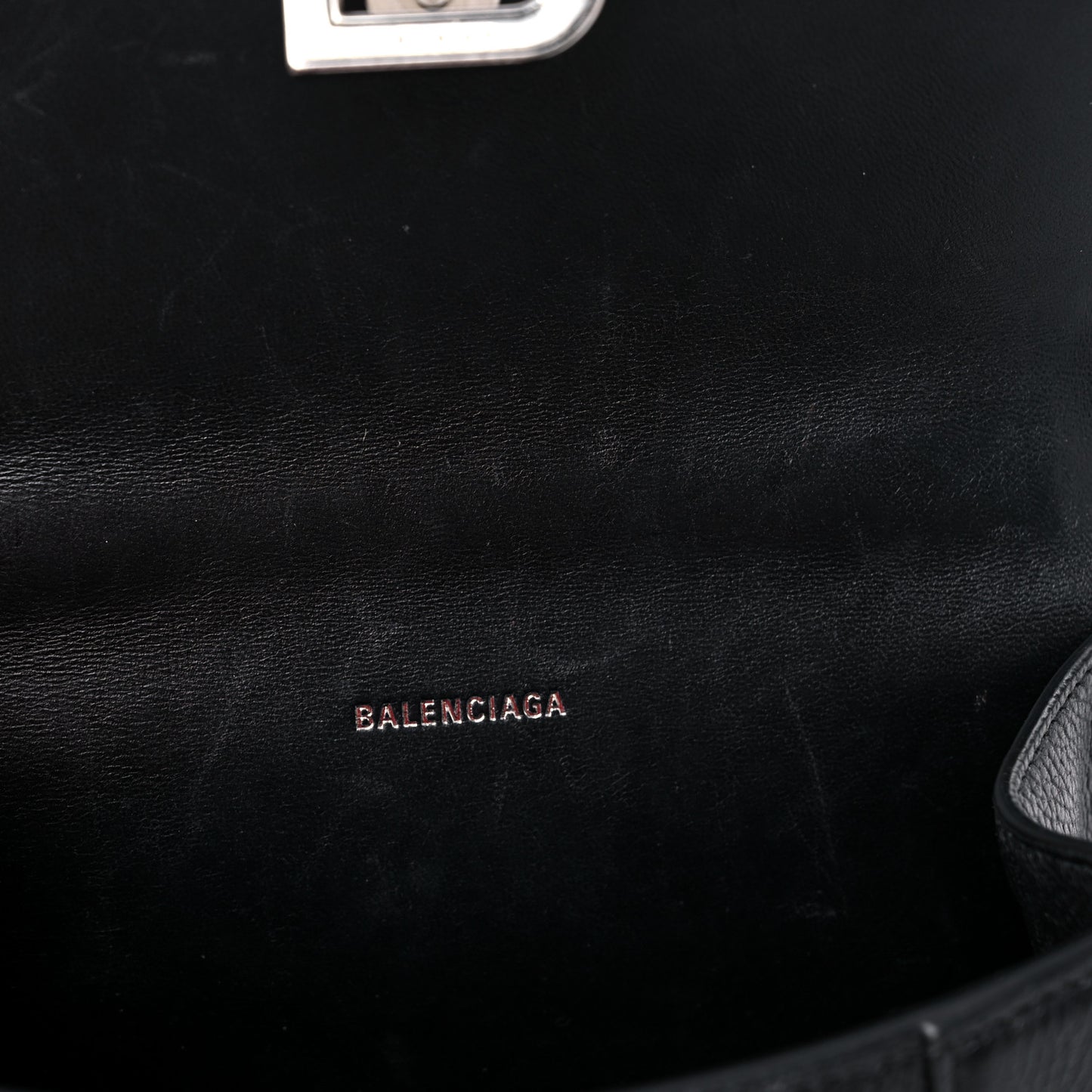 Grained Calfskin Hourglass Top Handle Bag XS Black