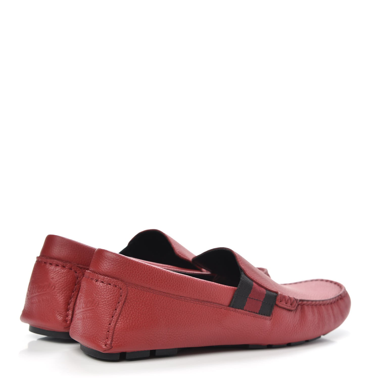 Gucci Calfskin Web Mens Driver Loafers 8.5 Red 4 of 10