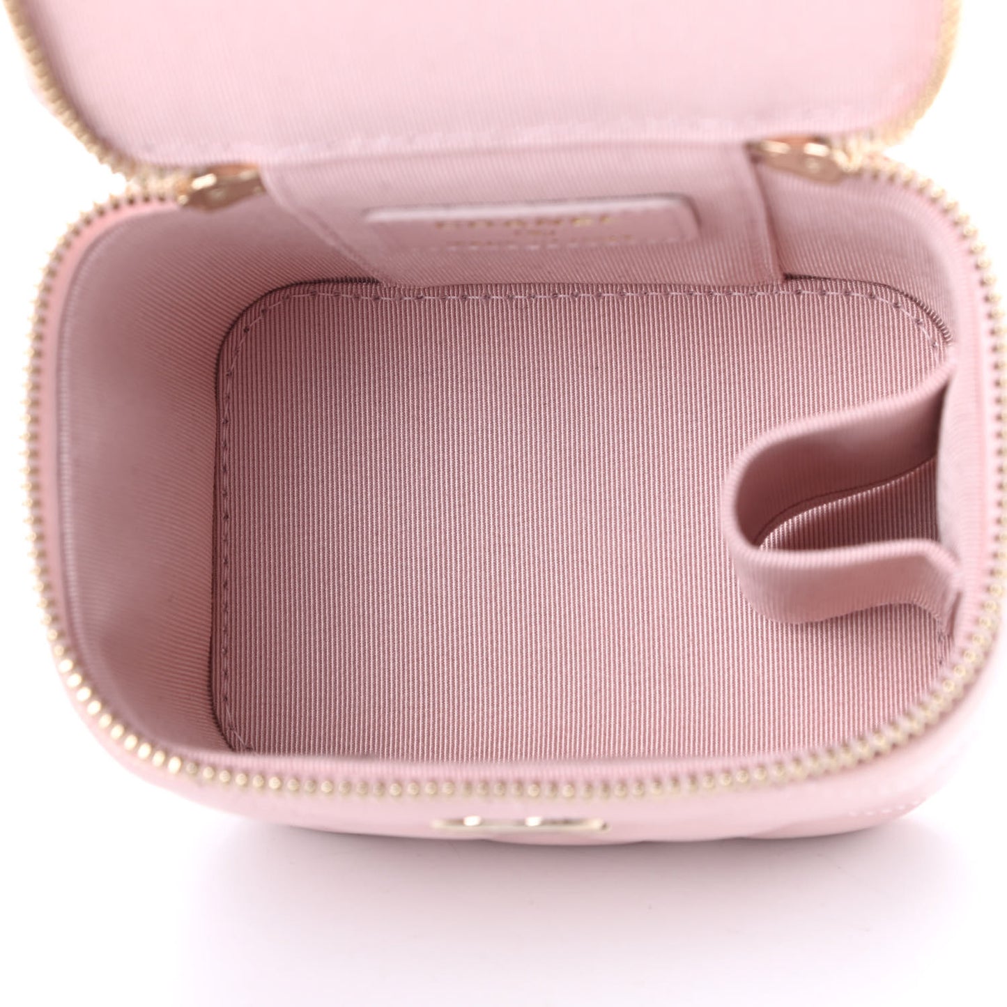 Iridescent Caviar Quilted Mini Pearl On Top Vanity Case With Chain Light Pink