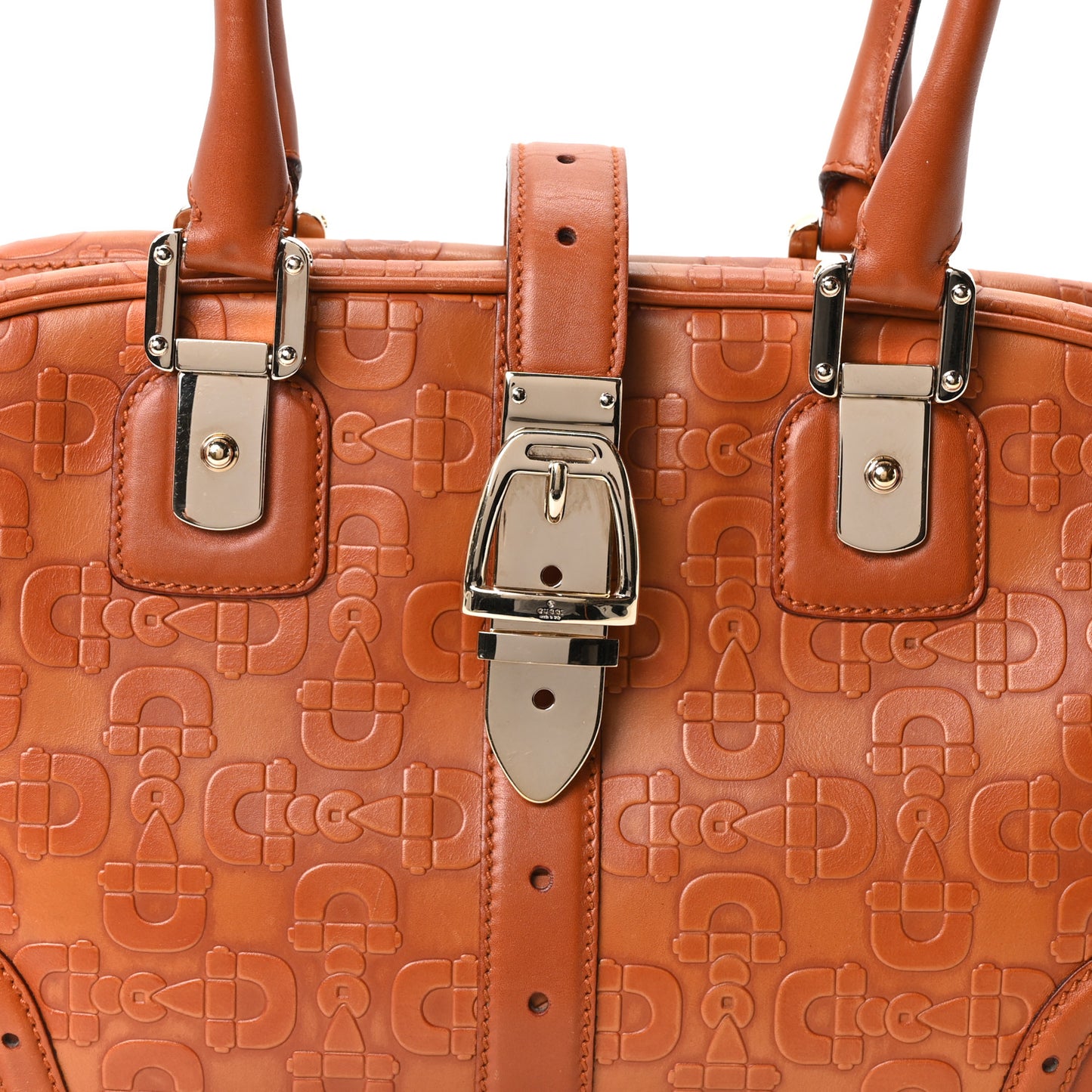 Calfskin Horsebit Glam Boston Tote Orange