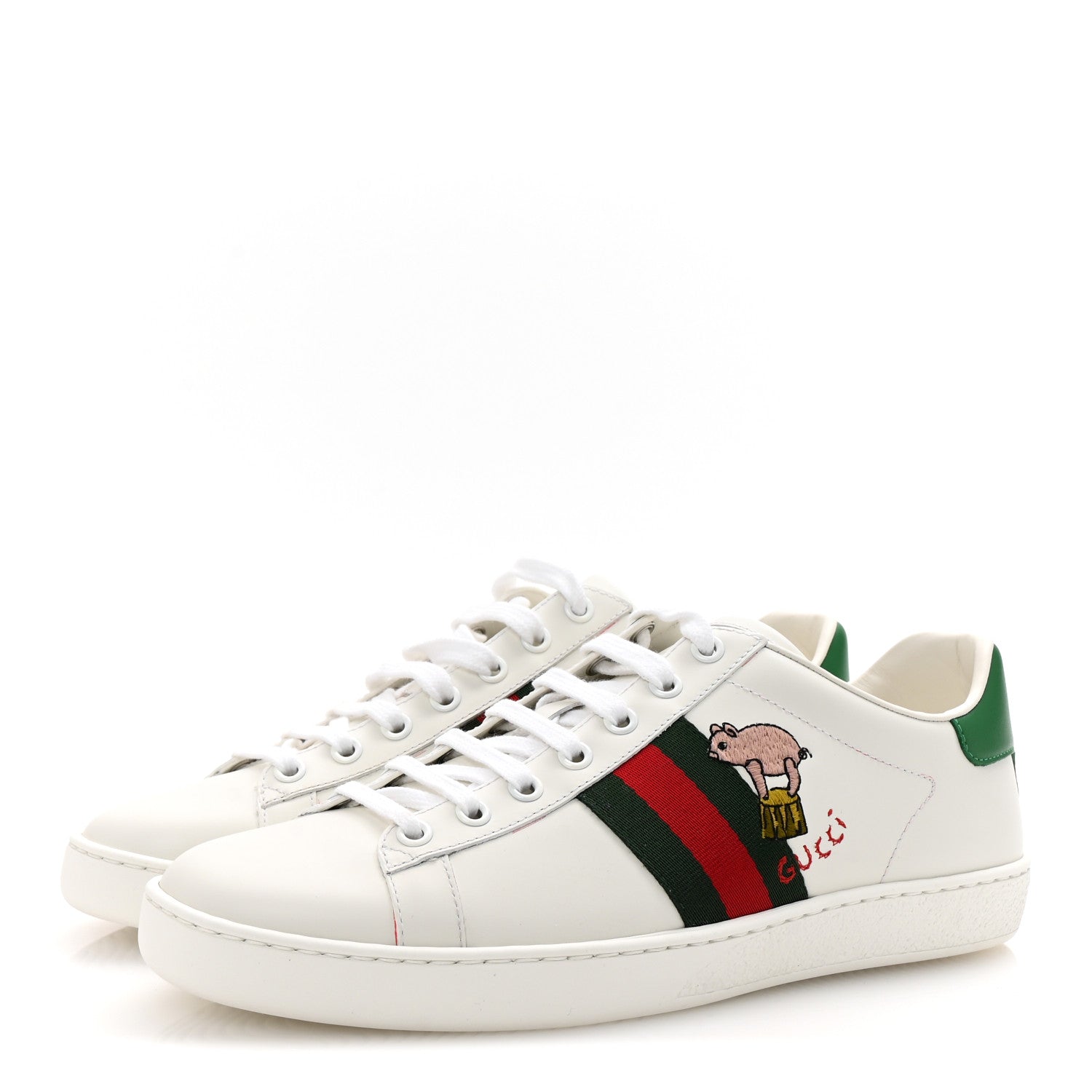 Gucci Calfskin Web Embroidered Womens Ace Sneakers 39 White