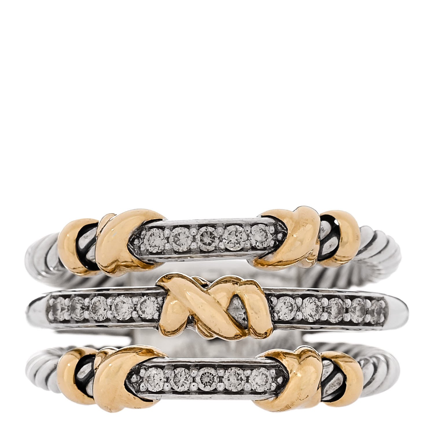 David Yurman Sterling Silver 18K Yellow Gold Diamond Petite Helena Wrap Three Row Ring 56 7.5 1 of 4