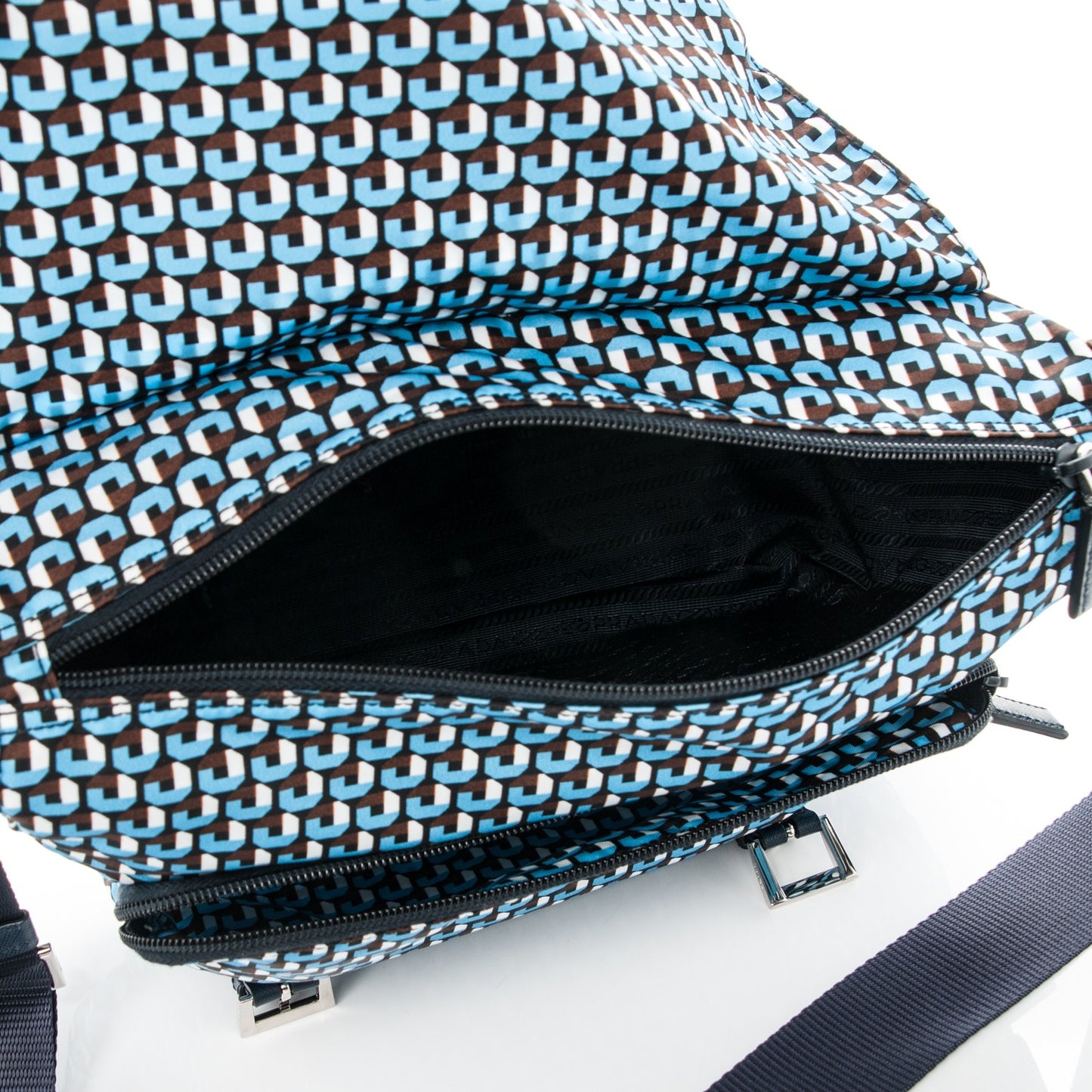 Tessuto Nylon Saffiano Messenger Bag Azzurro
