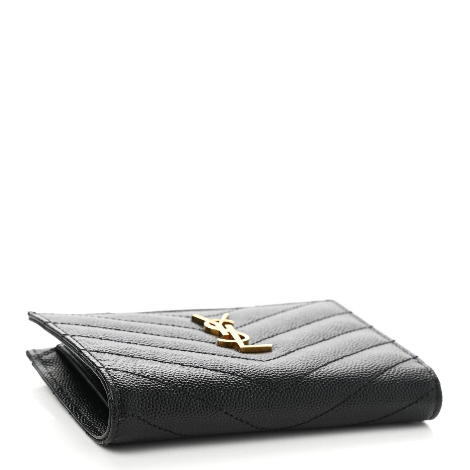 Saint Laurent Grain De Poudre Matelasse Chevron Monogram Zipped Two-Part Wallet Black 4 of 7