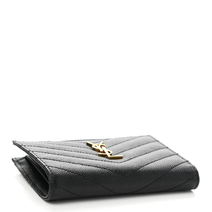 Saint Laurent Grain De Poudre Matelasse Chevron Monogram Zipped Two-Part Wallet Black 4 of 7