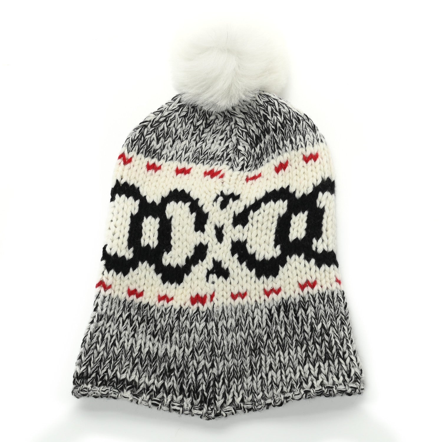 Chanel Wool Shearling CC Beanie Hat Ivory Black Red 3 of 5
