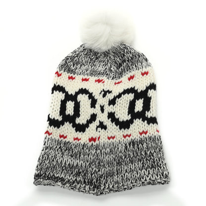 Chanel Wool Shearling CC Beanie Hat Ivory Black Red 3 of 5