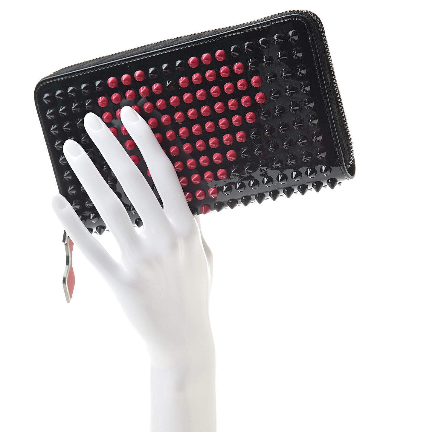 Patent Panettone Spiked Valentines Zip Around Wallet Black Fuchsia