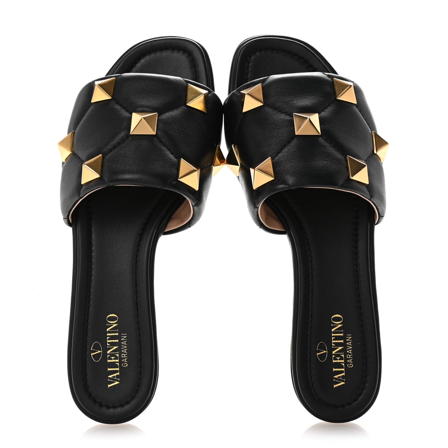 Nappa Roman Stud Flat Slide Sandals 37 Black