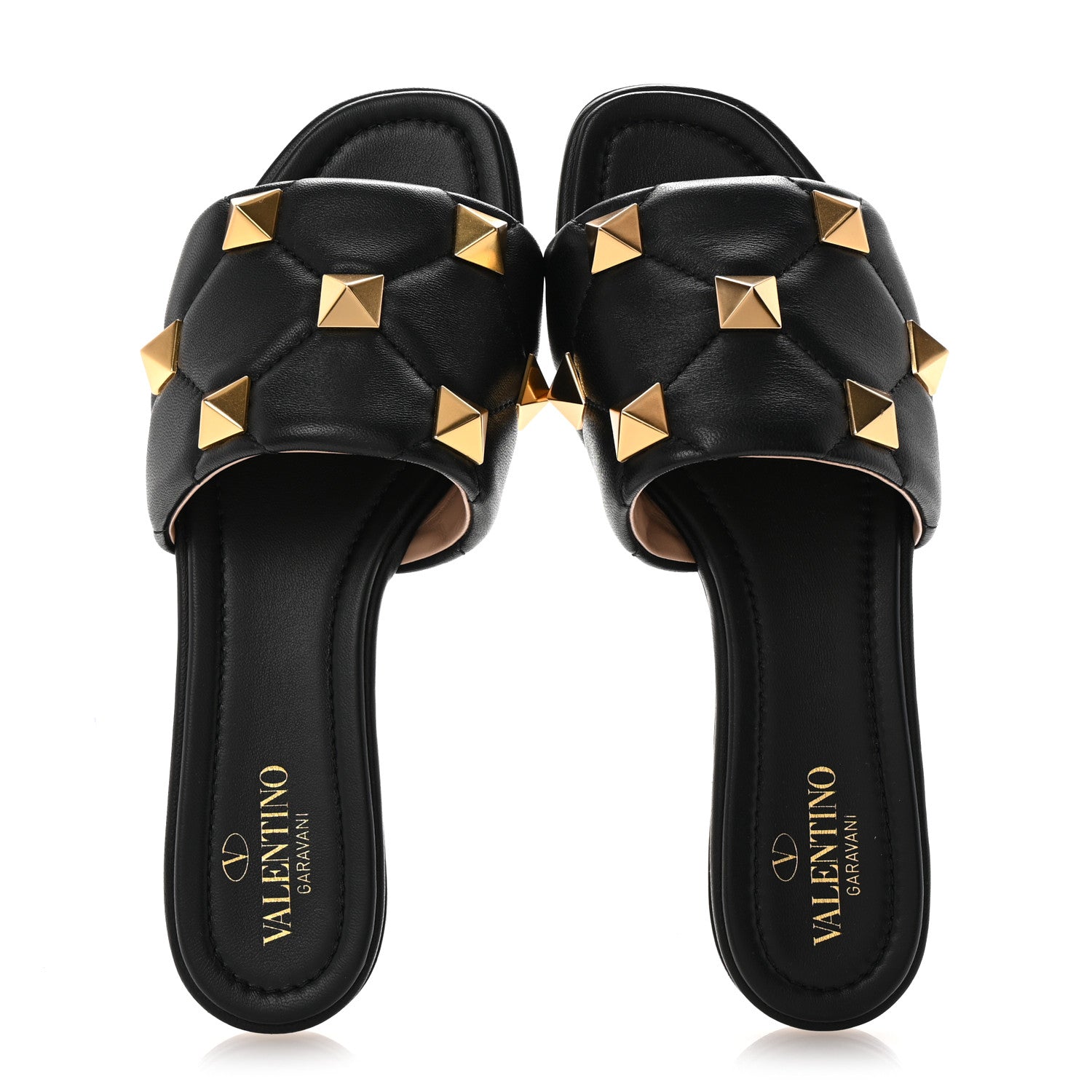 Valentino Garavani Nappa Roman Stud Flat Slide Sandals 37 Black 2 of 10
