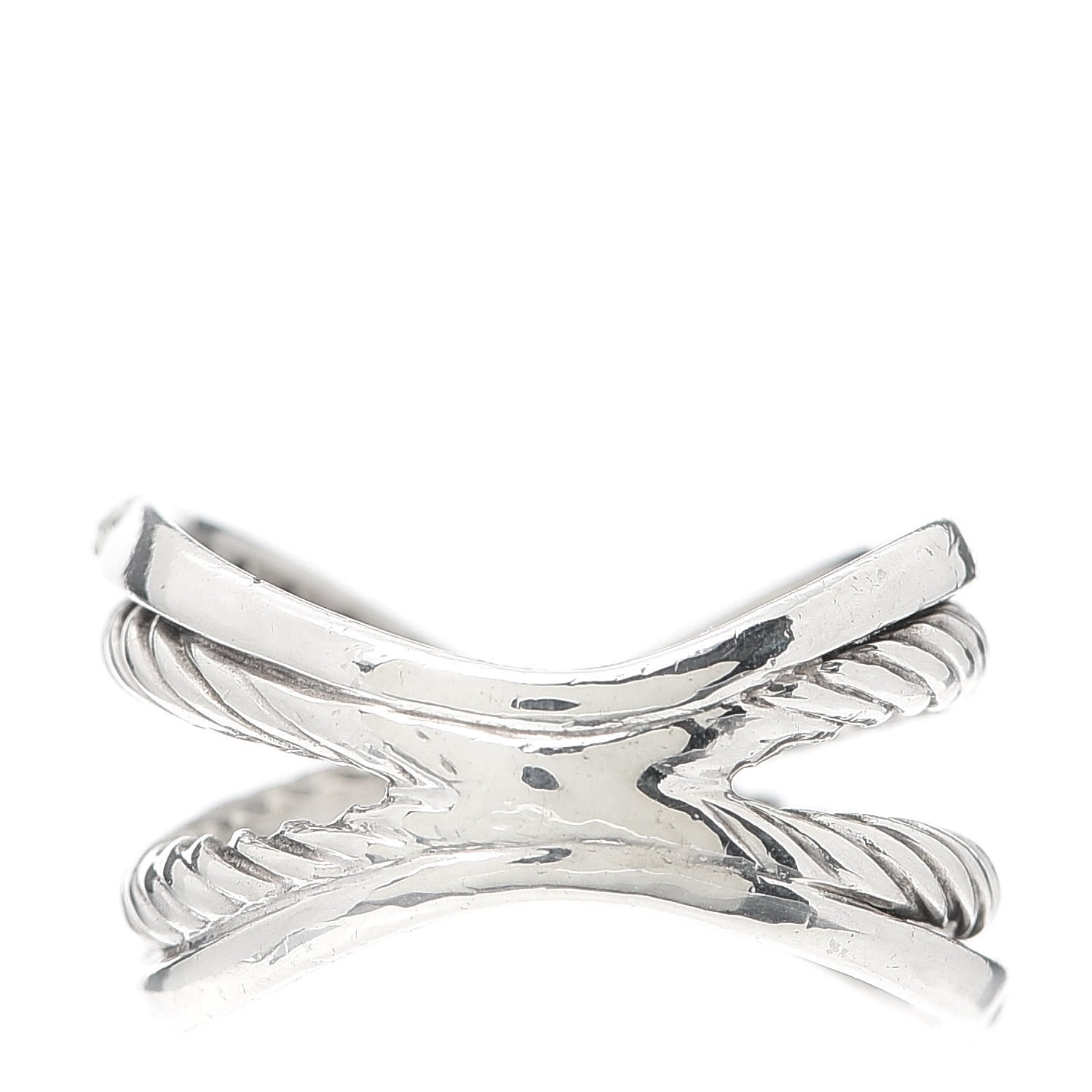 David Yurman Sterling Silver Diamond X Crossover Cable Ring 52 6 3 of 4
