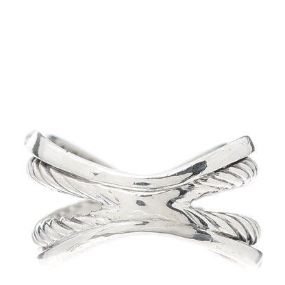 David Yurman Sterling Silver Diamond X Crossover Cable Ring 52 6 3 of 4