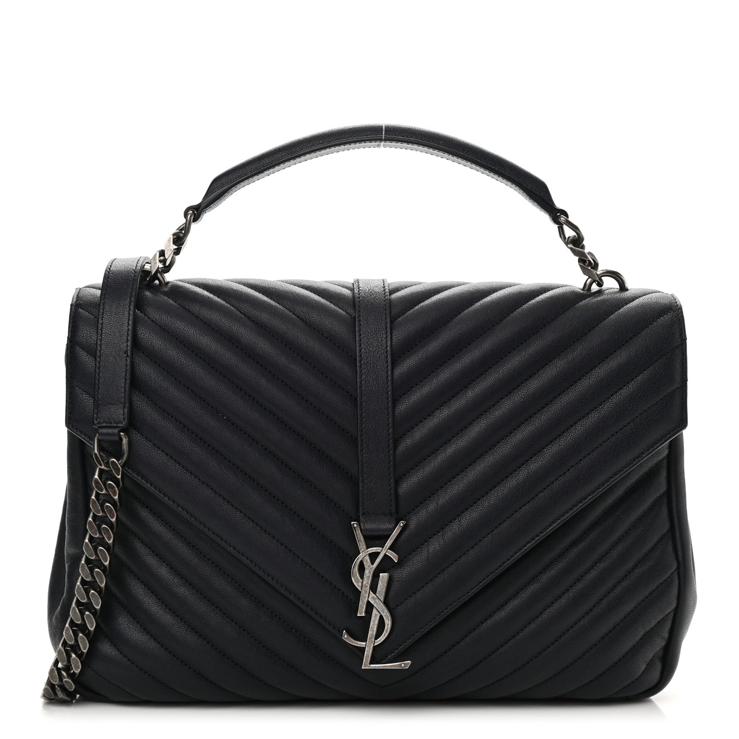 Sheepskin Matelasse Chevron Monogram Large College Bag Deep Marine
