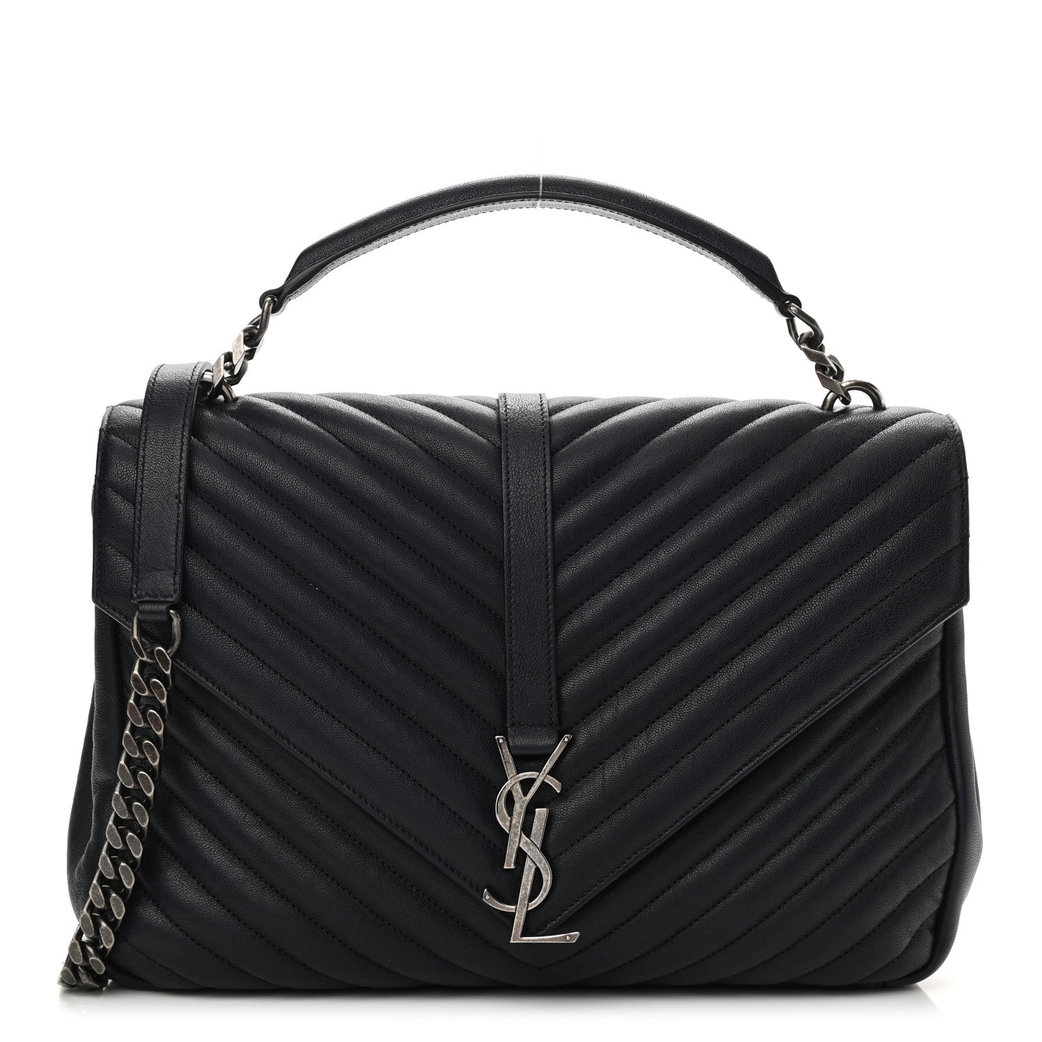 Saint Laurent Sheepskin Matelasse Chevron Monogram Large College Bag Deep Marine 1 of 10