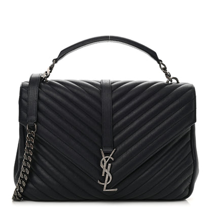 Saint Laurent Sheepskin Matelasse Chevron Monogram Large College Bag Deep Marine 1 of 10