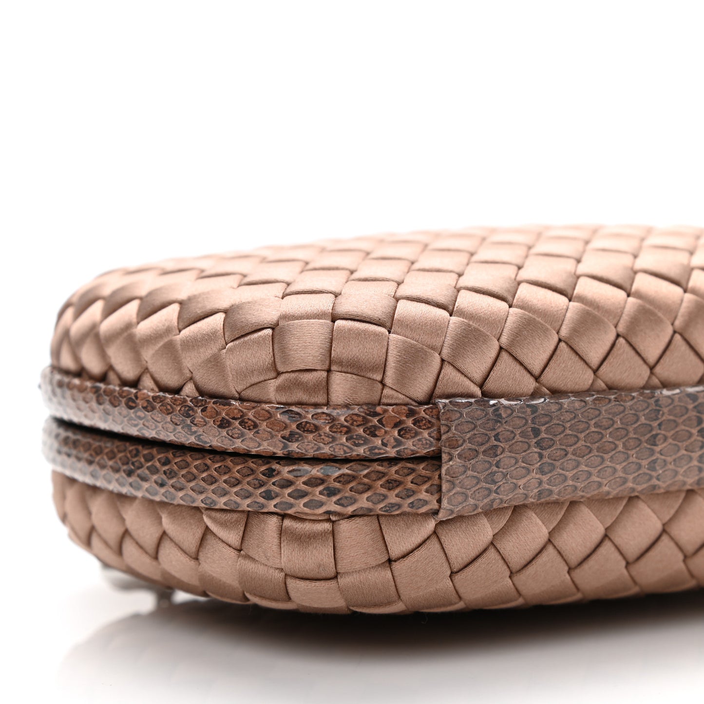 Satin Ayers Intrecciato Chain Knot Clutch Camel