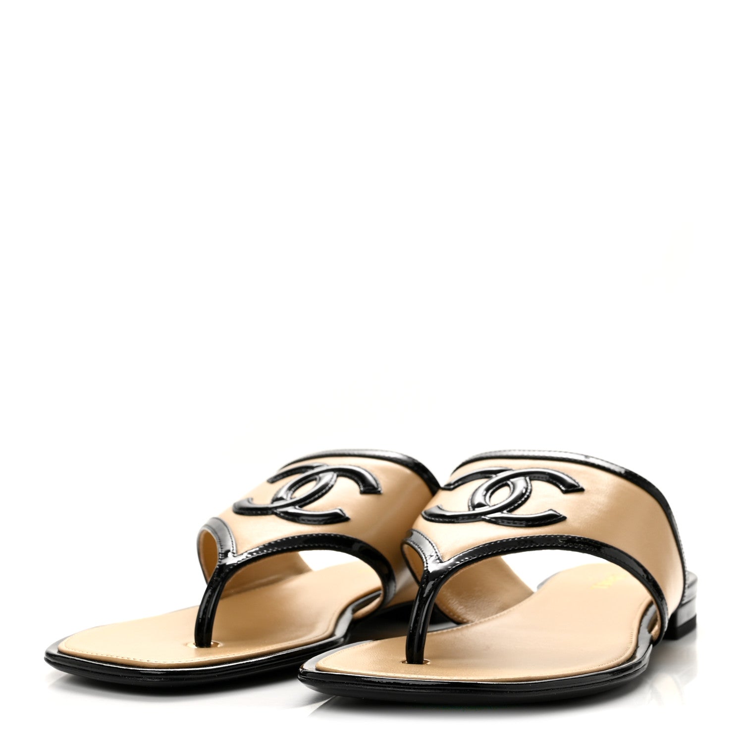Chanel Lambskin Patent Calfskin CC Thong Sandals 39 White Black 4 of 10