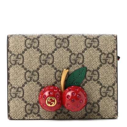 Gucci GG Supreme Monogram Cherry Embellished Card Case Wallet Hibiscus Red 1 of 7