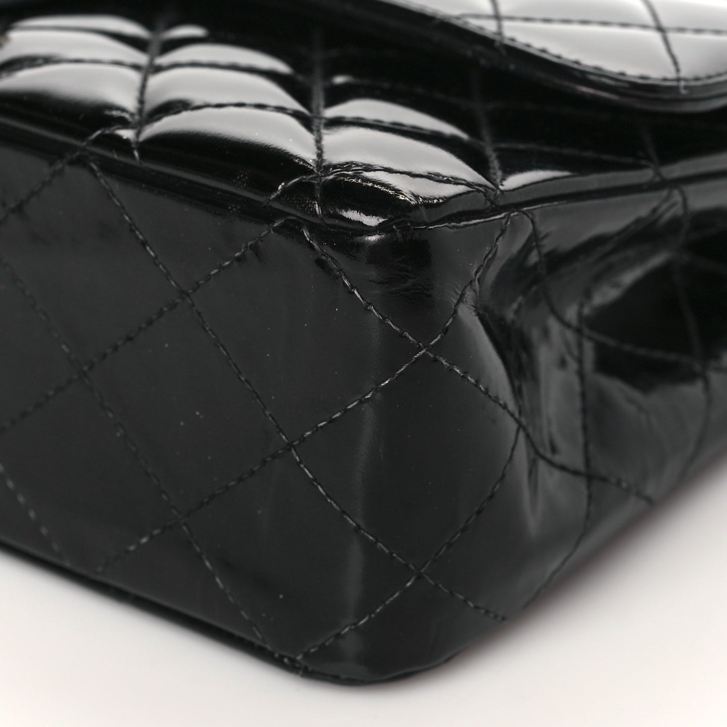 Patent Quilted Medium Double Flap Black