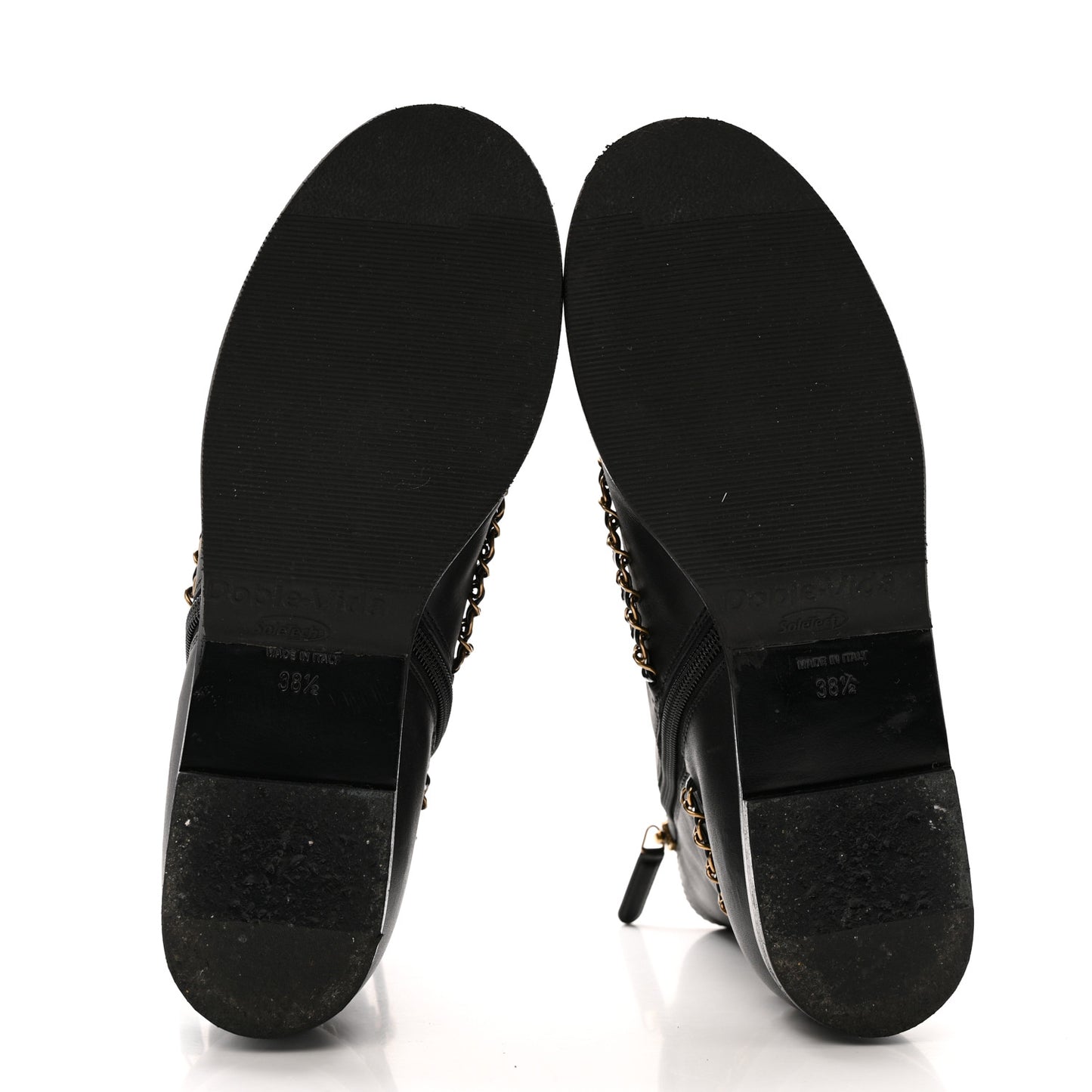Calfskin Chain Lace Up Boots 38.5 Black