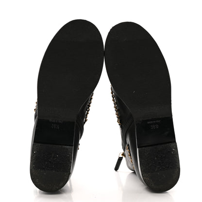 Chanel Calfskin Chain Lace Up Boots 38.5 Black 6 of 12