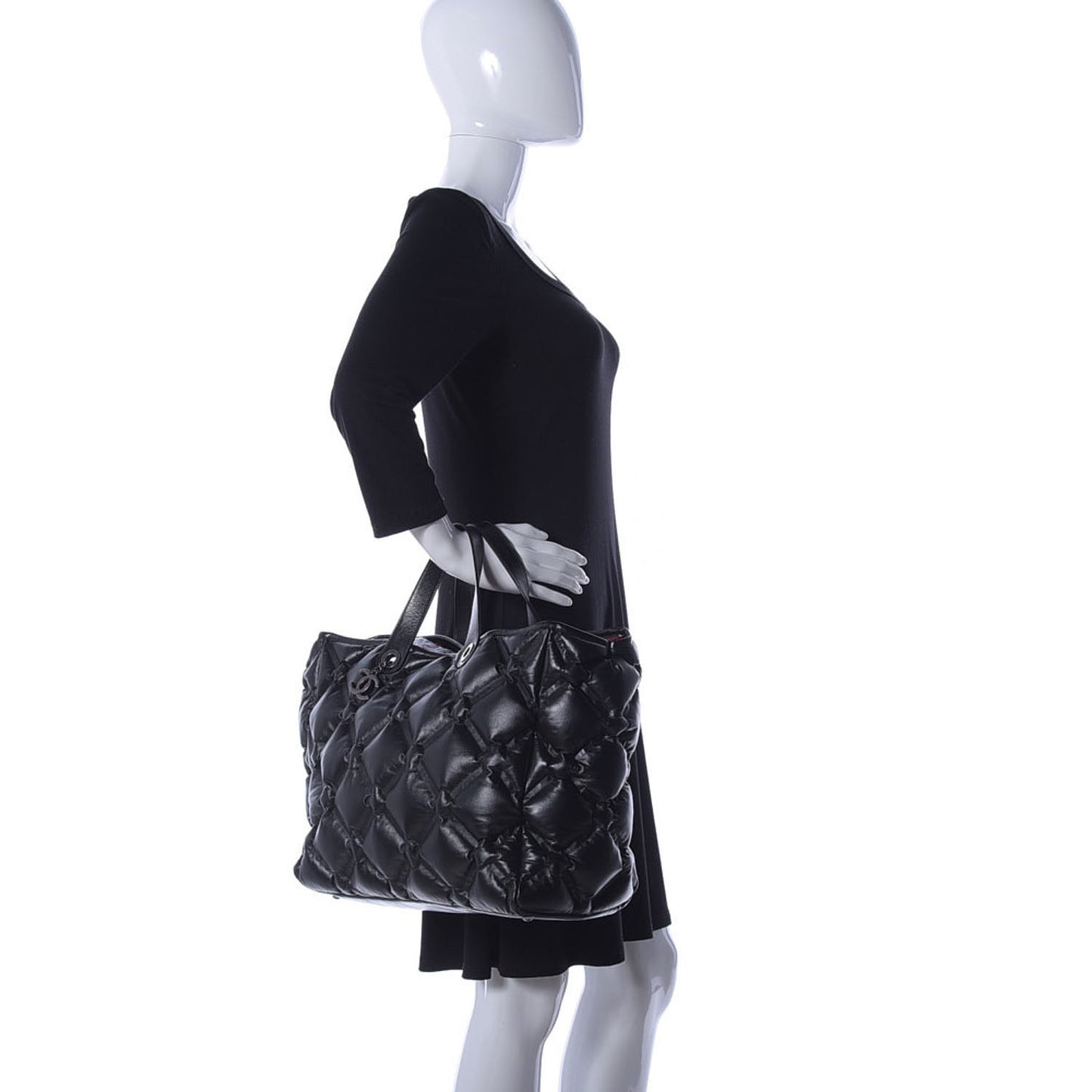 Calfskin Quilted Large Chesterfield Tote Black