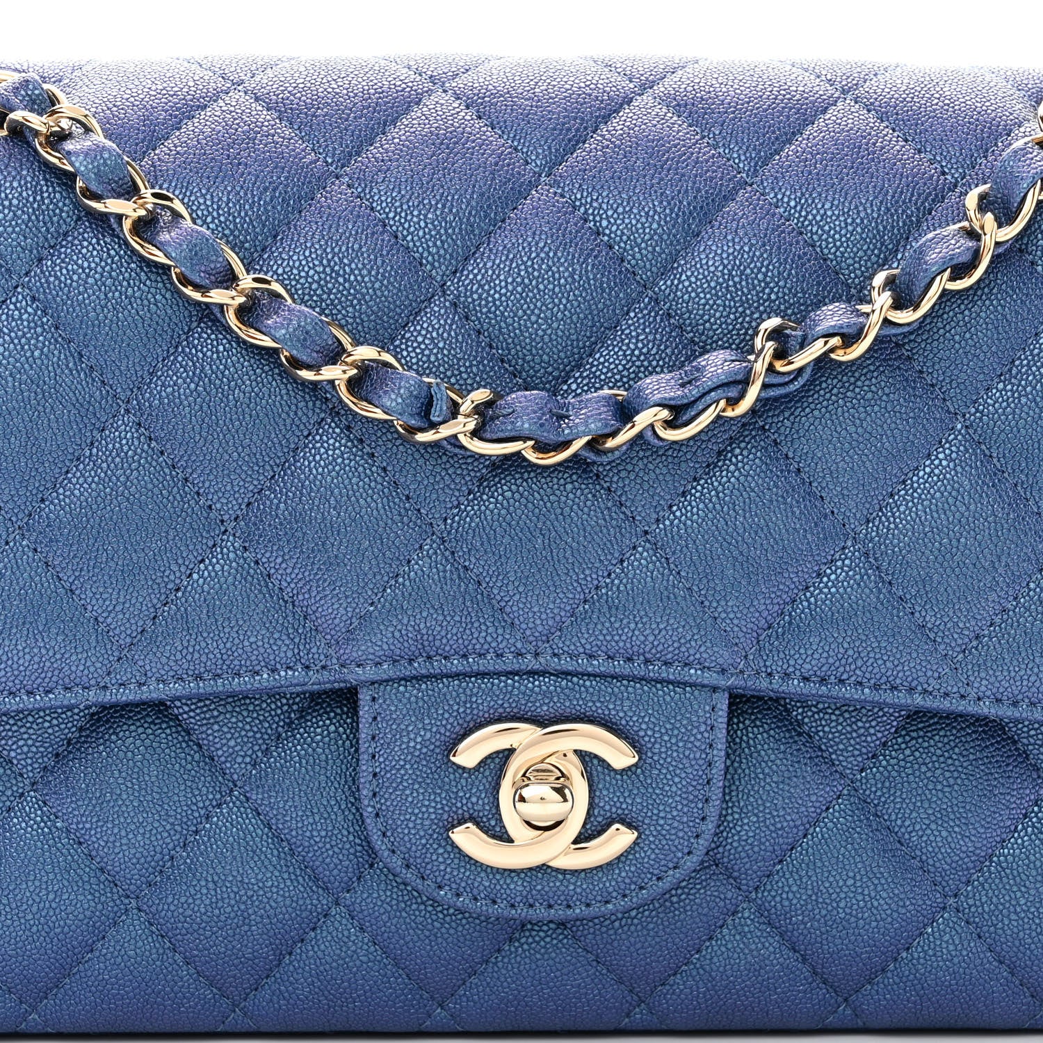 Chanel Iridescent Caviar Quilted Medium Double Flap Dark Blue 8 of 10