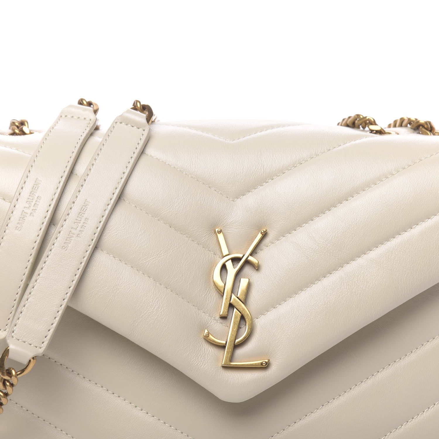 Saint Laurent Calfskin Y Quilted Monogram Small Loulou Chain Satchel Ivory 9 of 9