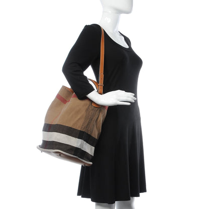 Burberry Canvas Mega Check Medium Ashby Hobo Saddle Brown 2 of 10