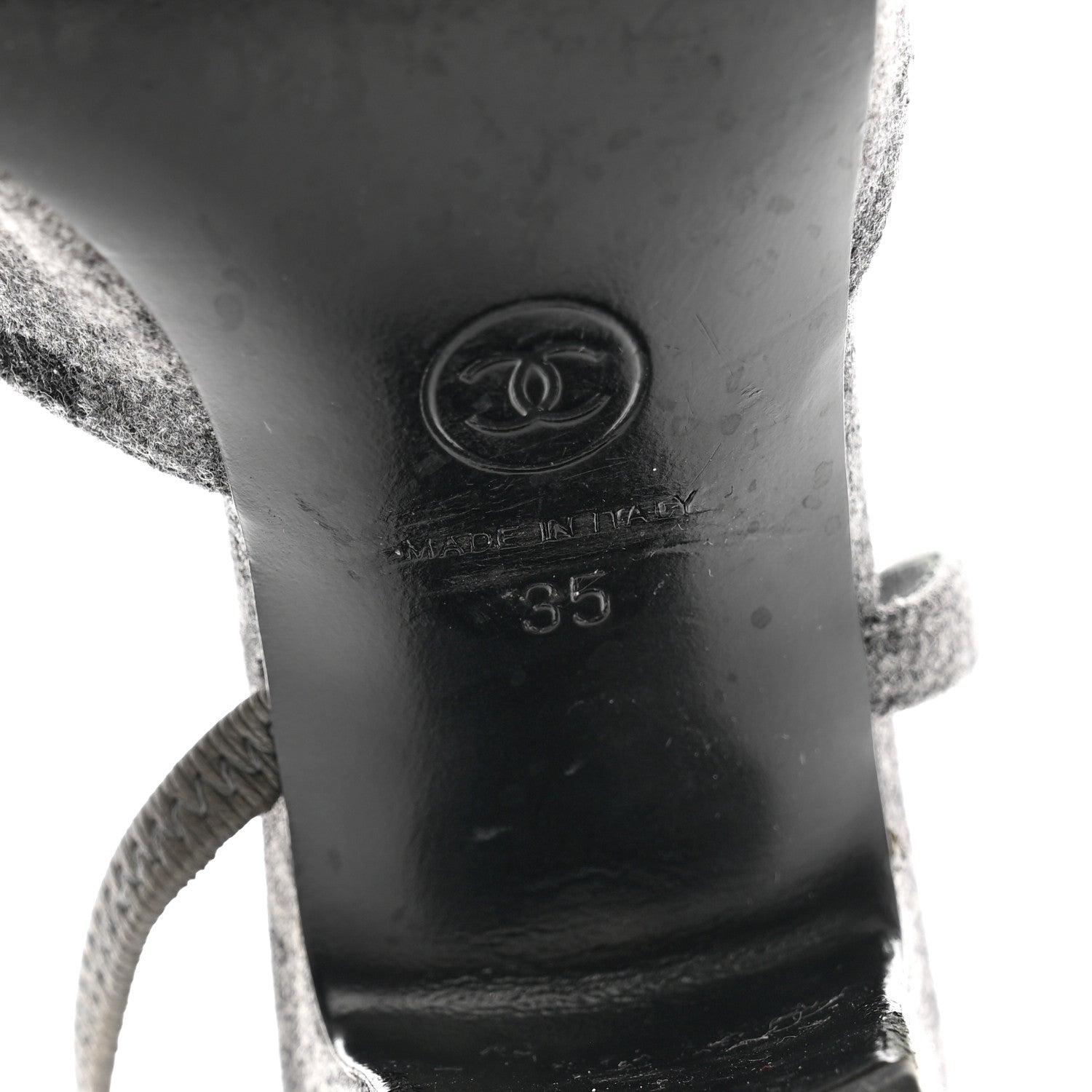 Chanel Wool Velvet Cap Toe CC Slingback Pumps 35 Black Grey 8 of 12