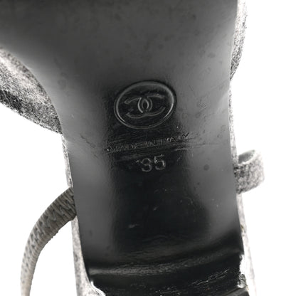 Chanel Wool Velvet Cap Toe CC Slingback Pumps 35 Black Grey 8 of 12