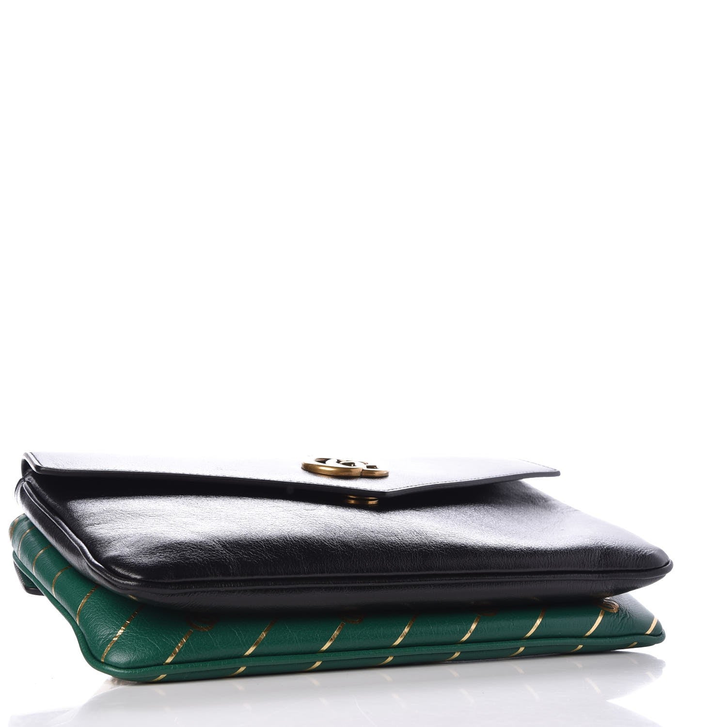 Gucci Calfskin Diagonal GG Medium Thiara Double Envelope Shoulder Bag Emerald Green Black 6 of 8