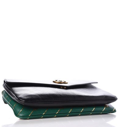 Gucci Calfskin Diagonal GG Medium Thiara Double Envelope Shoulder Bag Emerald Green Black 6 of 8