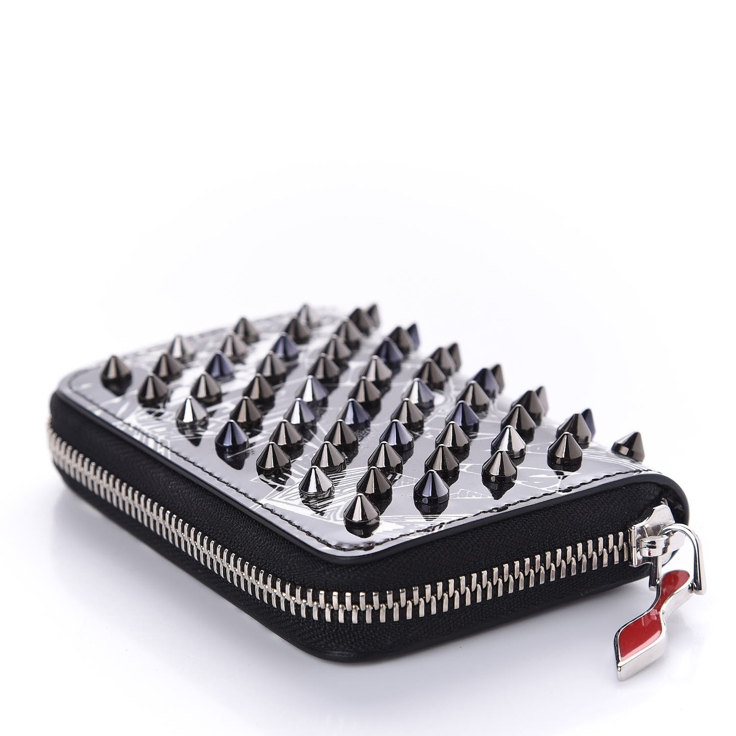 Christian Louboutin Patent Nicograf Spiked Panettone Coin Purse Black White 14 of 14