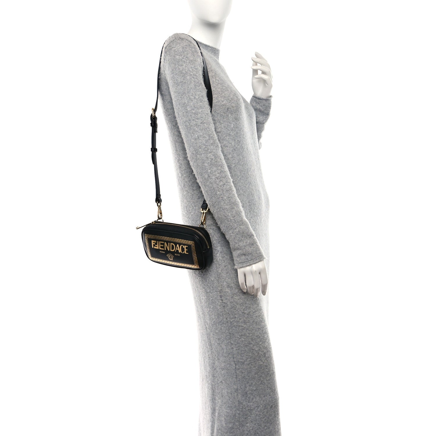 Fendi X VERSACE Vitello Cover Fendace Medusa Small Camera Case Black Gold 2 of 9