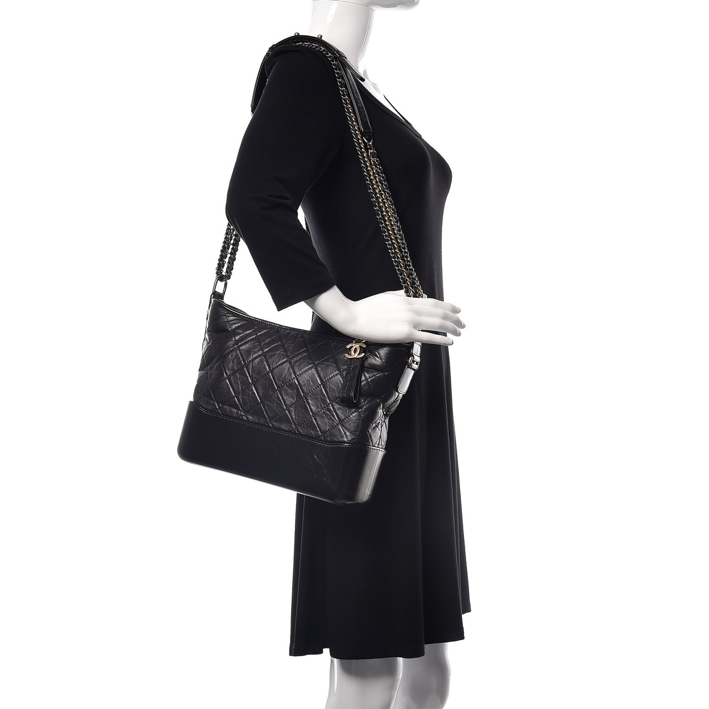 Aged Calfskin Quilted Medium Gabrielle Hobo Black