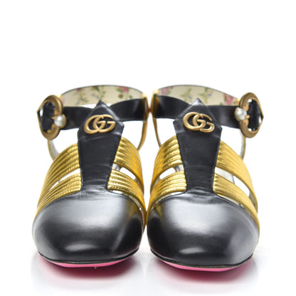 Gucci Malaga Kid T-Strap Mid Heel Sandals 39.5 Black 2 of 8