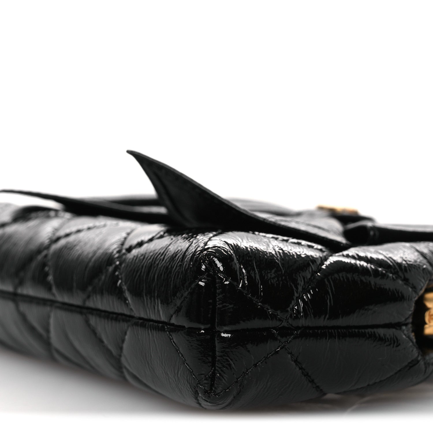 Chanel Patent Crumpled Lambskin Quilted Maxi Bow Clutch With Chain Black 10 of 11
