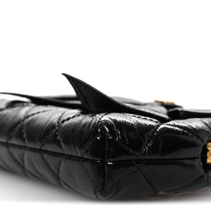 Chanel Patent Crumpled Lambskin Quilted Maxi Bow Clutch With Chain Black 10 of 11