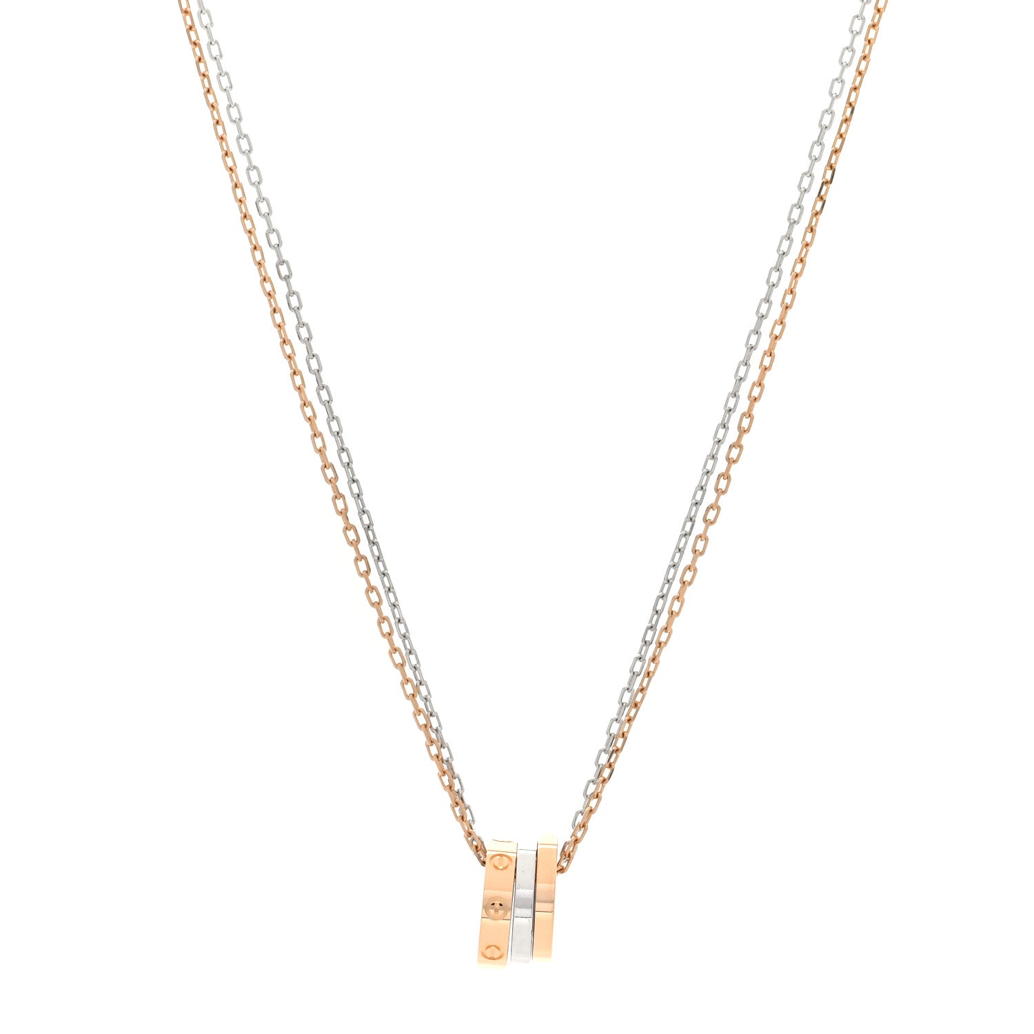 Cartier 18K White Pink Gold Diamond Three Ring LOVE Necklace 1 of 5