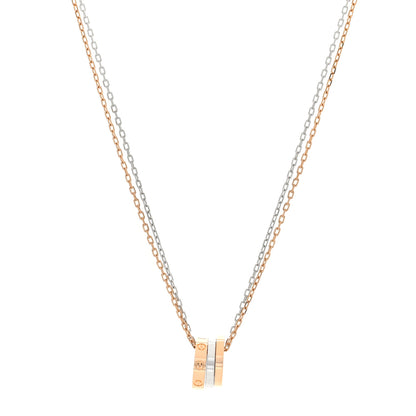 Cartier 18K White Pink Gold Diamond Three Ring LOVE Necklace 1 of 5