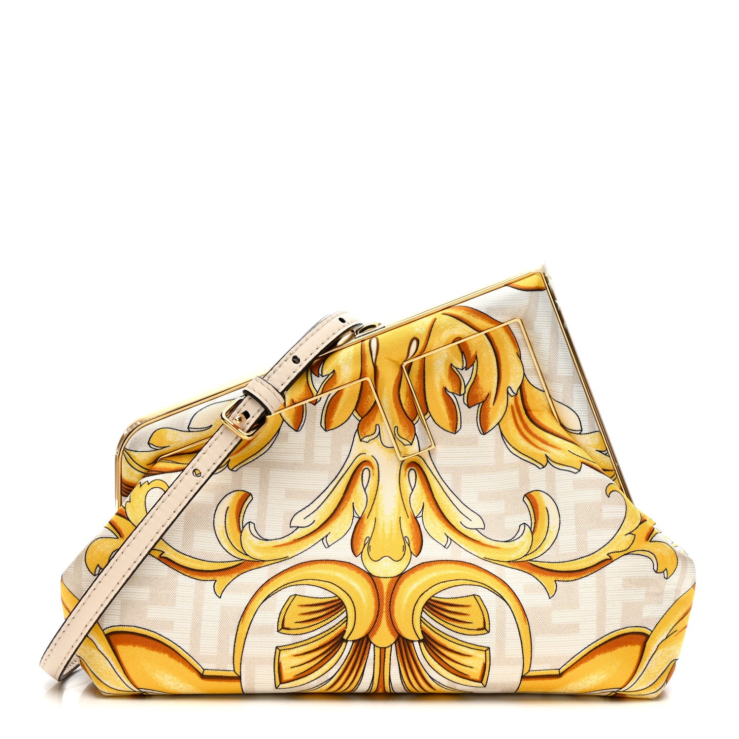 Fendi X VERSACE Silk Calfskin Fendace FF Baroque Print Medium Fendi First White Gold 1 of 11