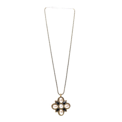 Saint Laurent Crystal Pearl Pendant Necklace Gold 3 of 5