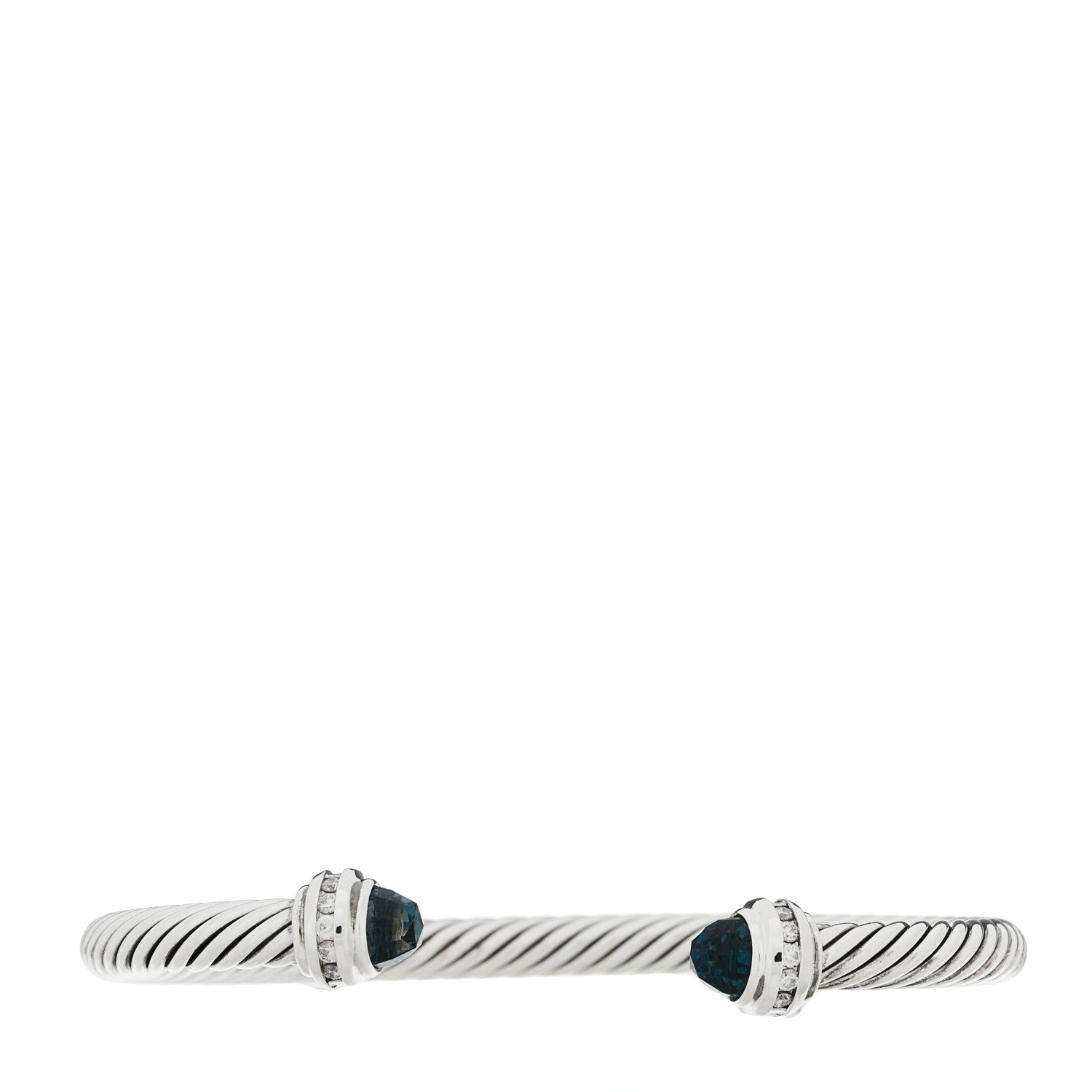 David Yurman Sterling Silver Diamond Hampton Blue Topaz 5mm Cable Classics Bracelet 1 of 3