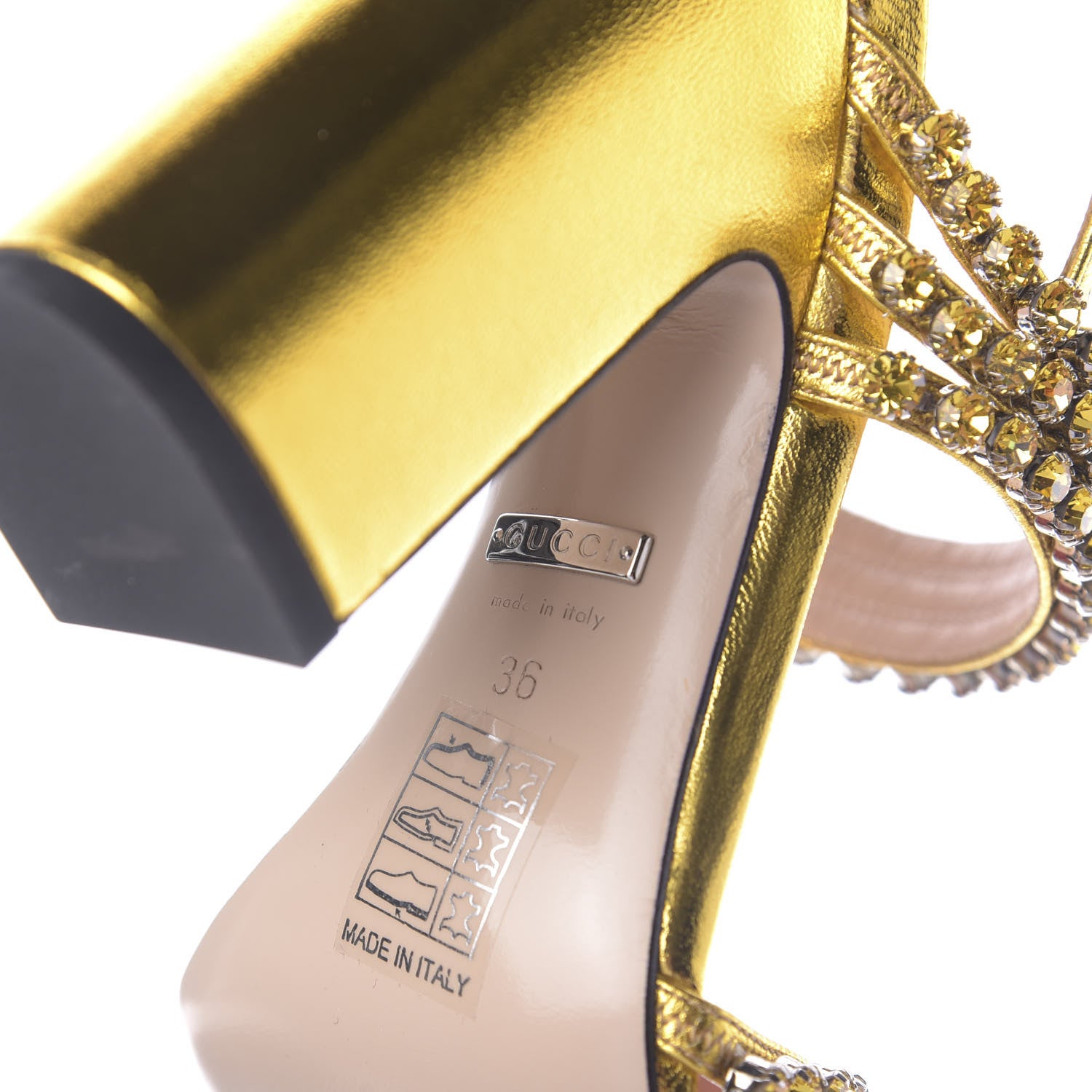 Gucci Nappa Silk Crystal Bertie High Heel Sandals 36 Gold 7 of 8