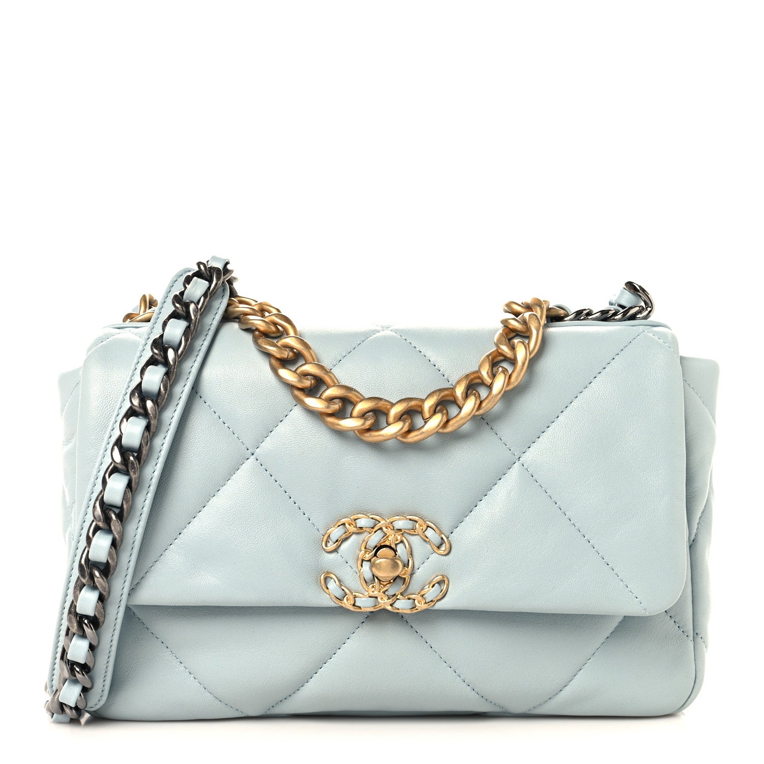 Chanel Lambskin Quilted Medium Chanel 19 Flap Light Blue 1 of 10