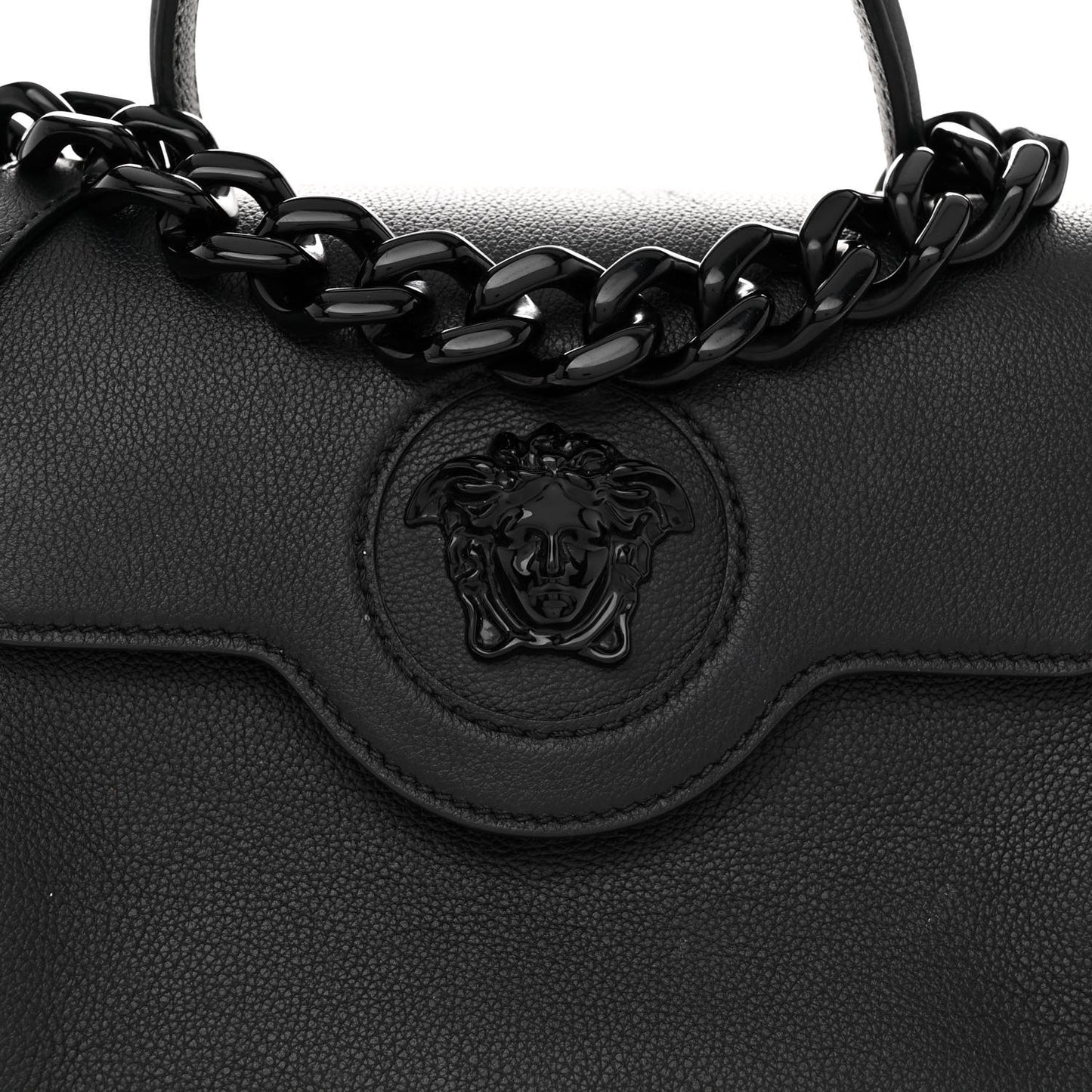 Grained Calfskin La Medusa Top Handle Bag Black Lilac