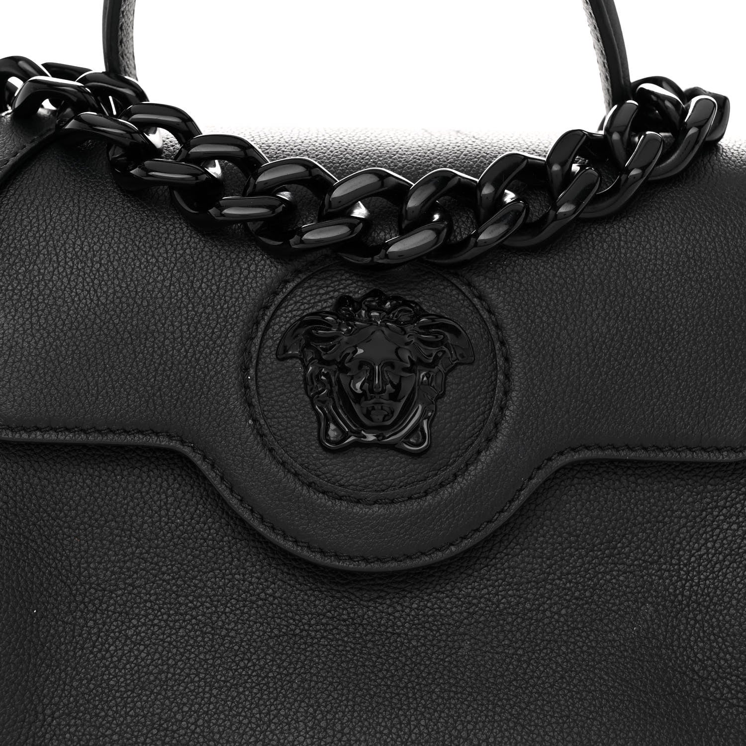 Versace Grained Calfskin La Medusa Top Handle Bag Black Lilac 7 of 10